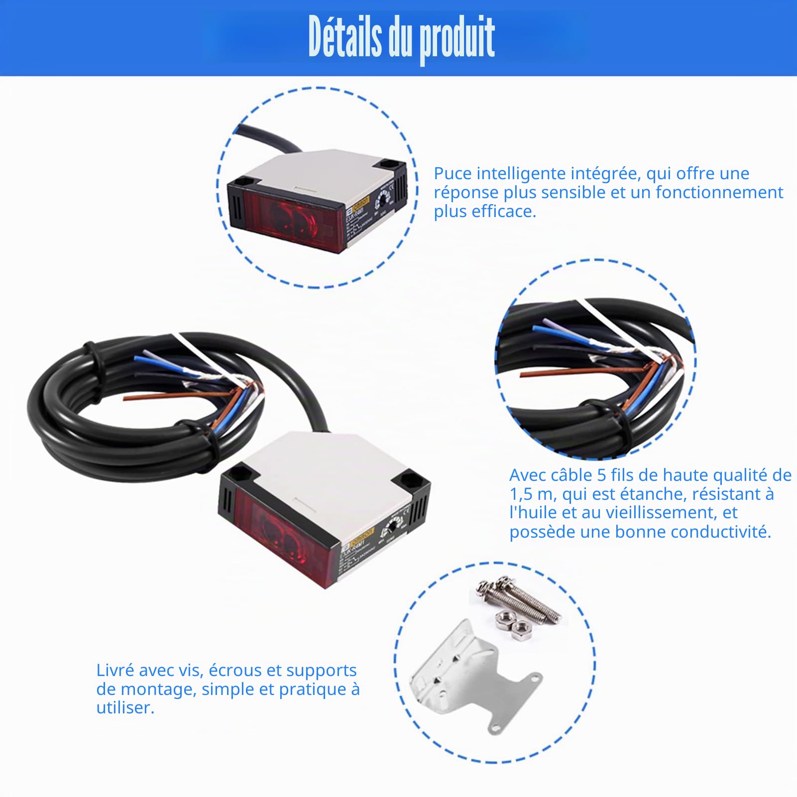 Réflecteur photocellulaire AC 90-250 V 3 A Capteur pour barrière photoélectrique E3JK-R4M1 Interrupteur pour capteur de réflexion miroir Interrupteur