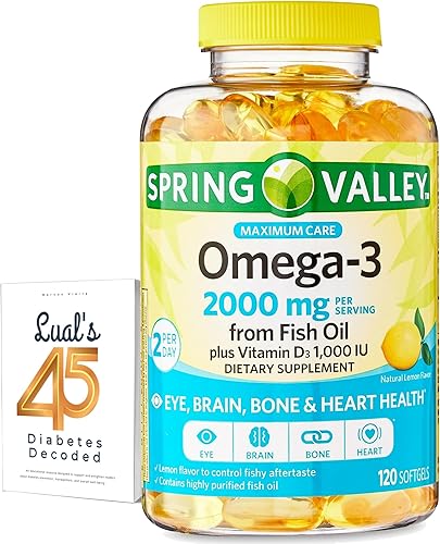 Spring Valley Omega-3 de aceite de pescado 2000 mg para ojos cerebro hueso y salud cardíaca Suplemento dietético Softgels, 120 unidades, paquete con