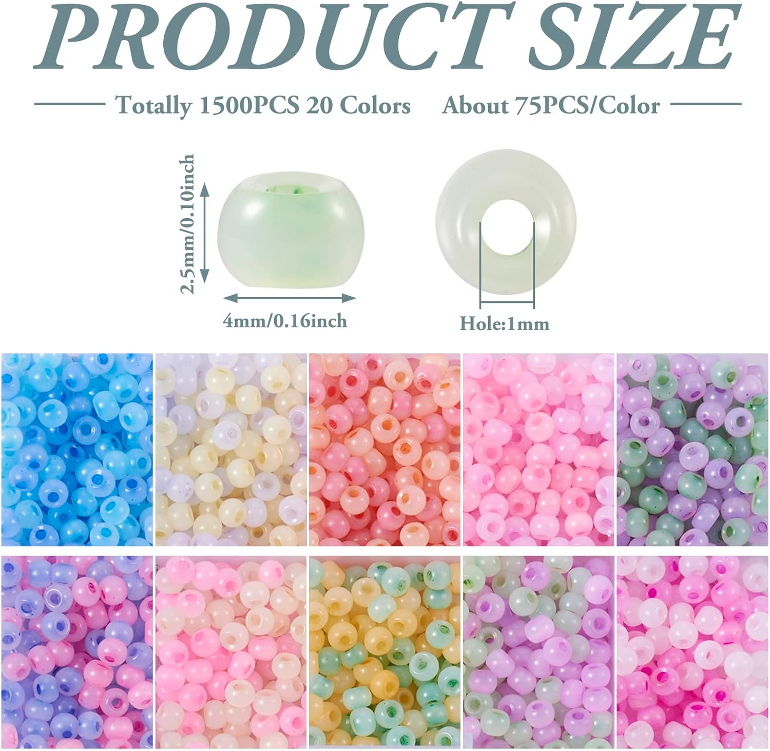 1500Pcs 4mm Lampwork Rondelle Seed Beads 20 Colors Pastel Crystal Pony Beads Bulk for Crafts DIY Friendship Bracelets Earring Beading Jewelry Making Supplies - Image 2