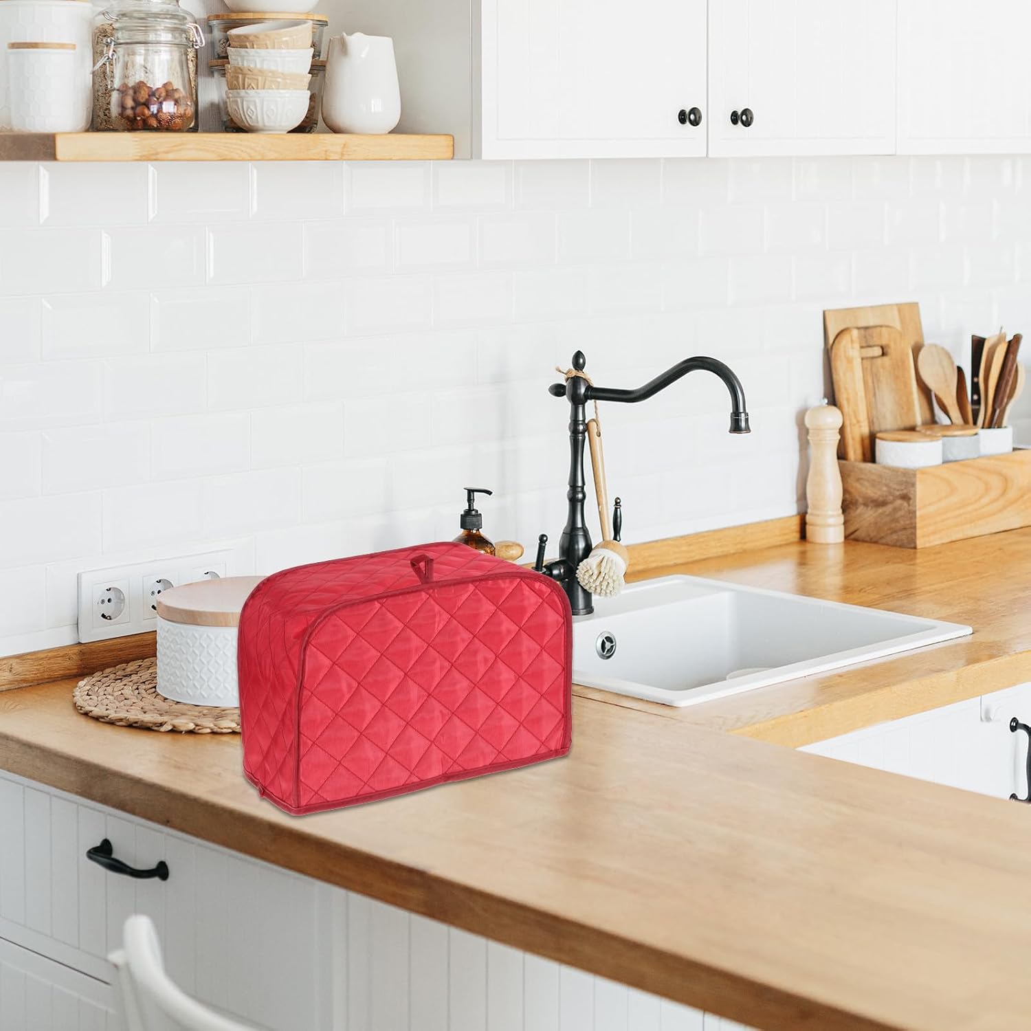 Toaster Cover 2 Slice, Two Slice Bread Machine Cover Quilted Toaster Covers, Small Appliance Covers For Kitchen, Kitchen Appliance CoversPolyester and Cotton Quilted, Red