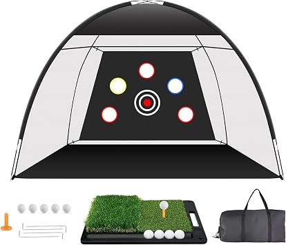 Golf Net 10x7ft Golf Hitting Practice Net for Use,with Heavy-Duty Base Dual-Turf Mat,Suitable for Various Indoor and Outdoor Scenarios,Scenes Such As Garages, Backyards, Sandy Areas, Lawns, Etc