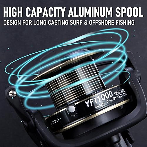 Miniatura 6 de Alwonder Carrete giratorio de agua salada 1000011000 carrete de pesca de surf grafito 13+1 acero inoxidable BBS 35LB Max Drag Heavy Duty Surf