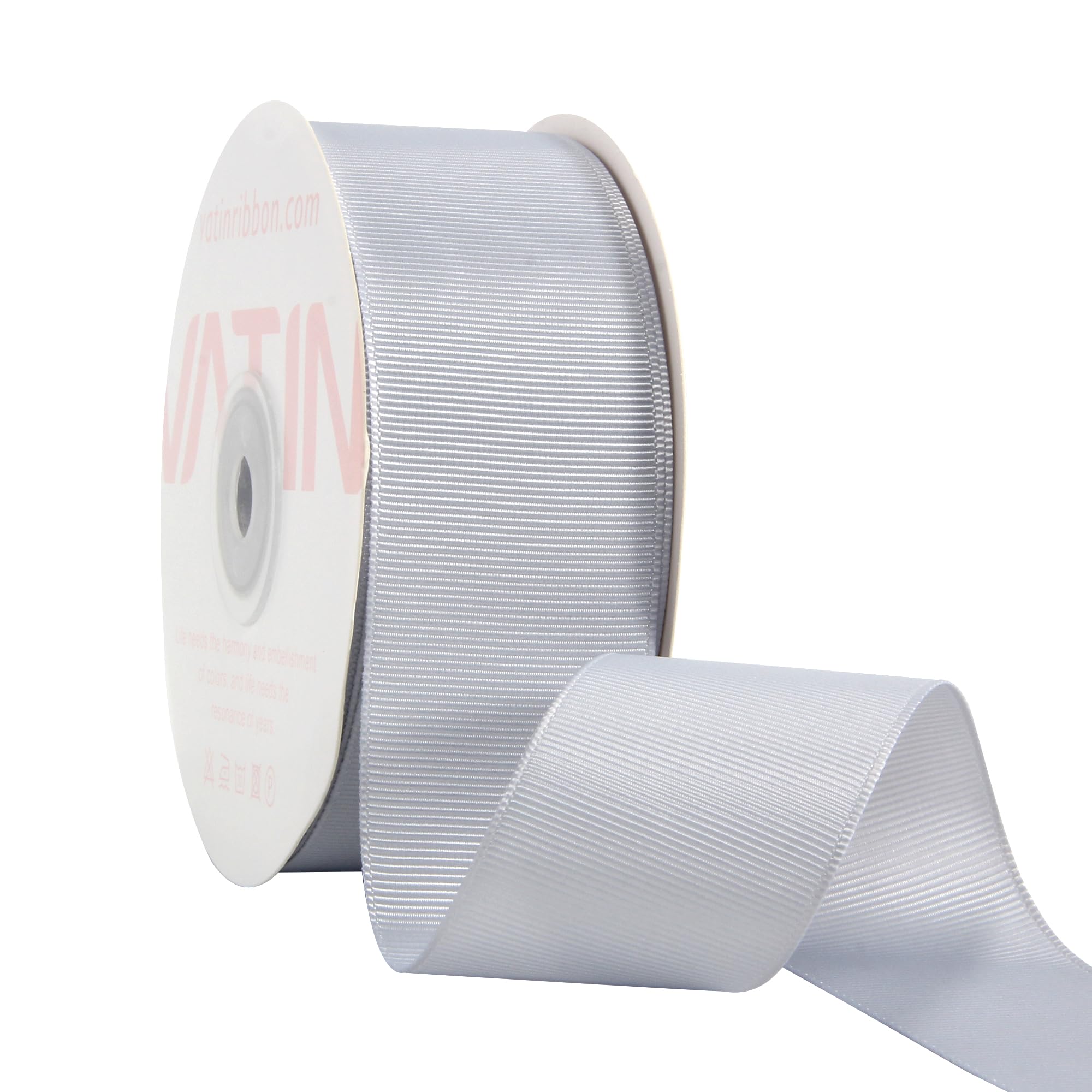 VATIN 38 mm Solid Silver Grosgrain Ribbon Spool -23 Metres, Great for Sewing Gift Wrapping, Hair Bows, Flower Arranging