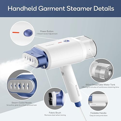 Miniatura 2 de Vaporizador Newbealer para ropa, vaporizador de viaje de 1200W con vapor horizontal y vertical, 2 niveles de vapor, planchado en seco, plegable