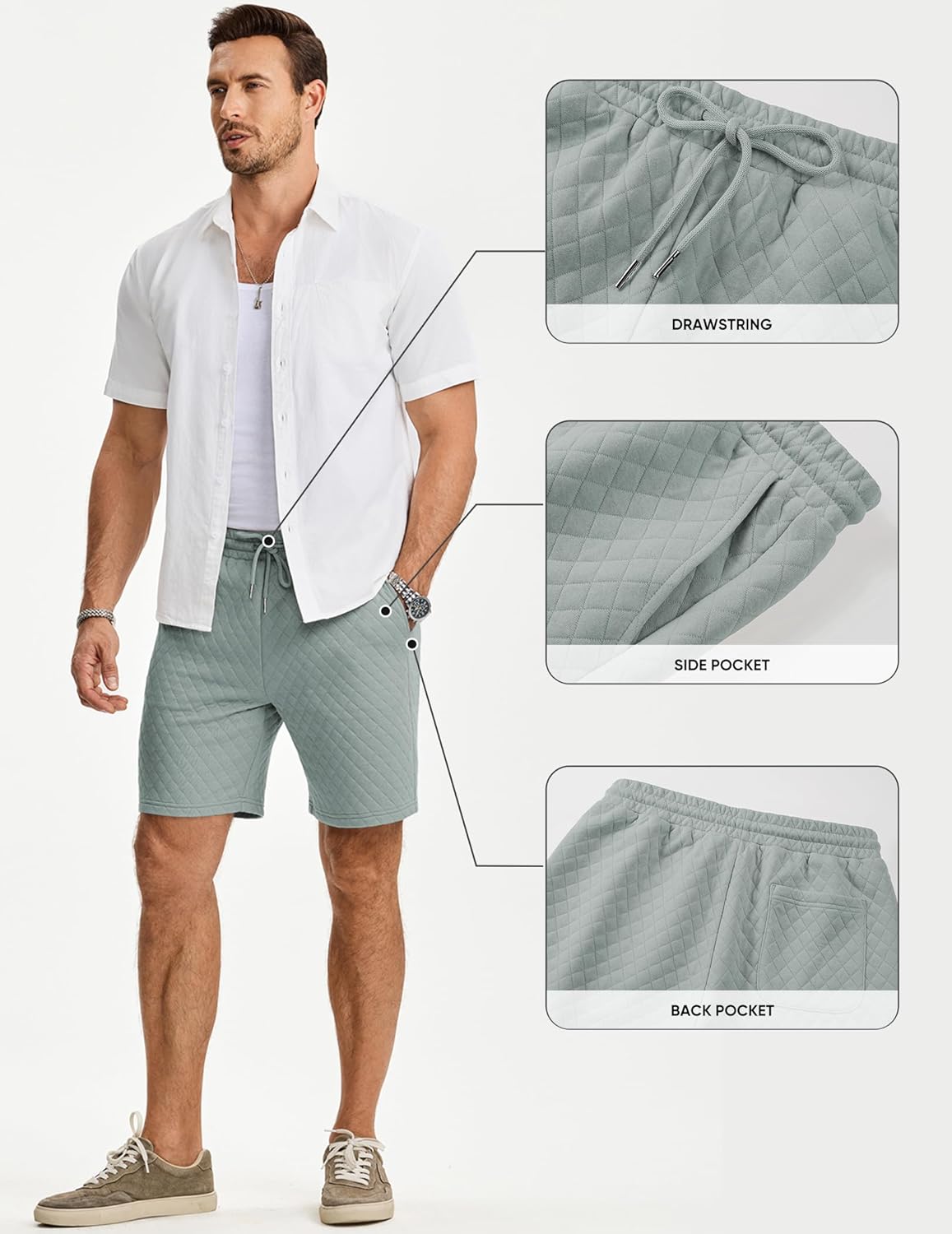 JMIERR Mens Casual Sweat Shorts Drawstring Summer Beach Stretch Quilted Shorts Workout Running - Image 7