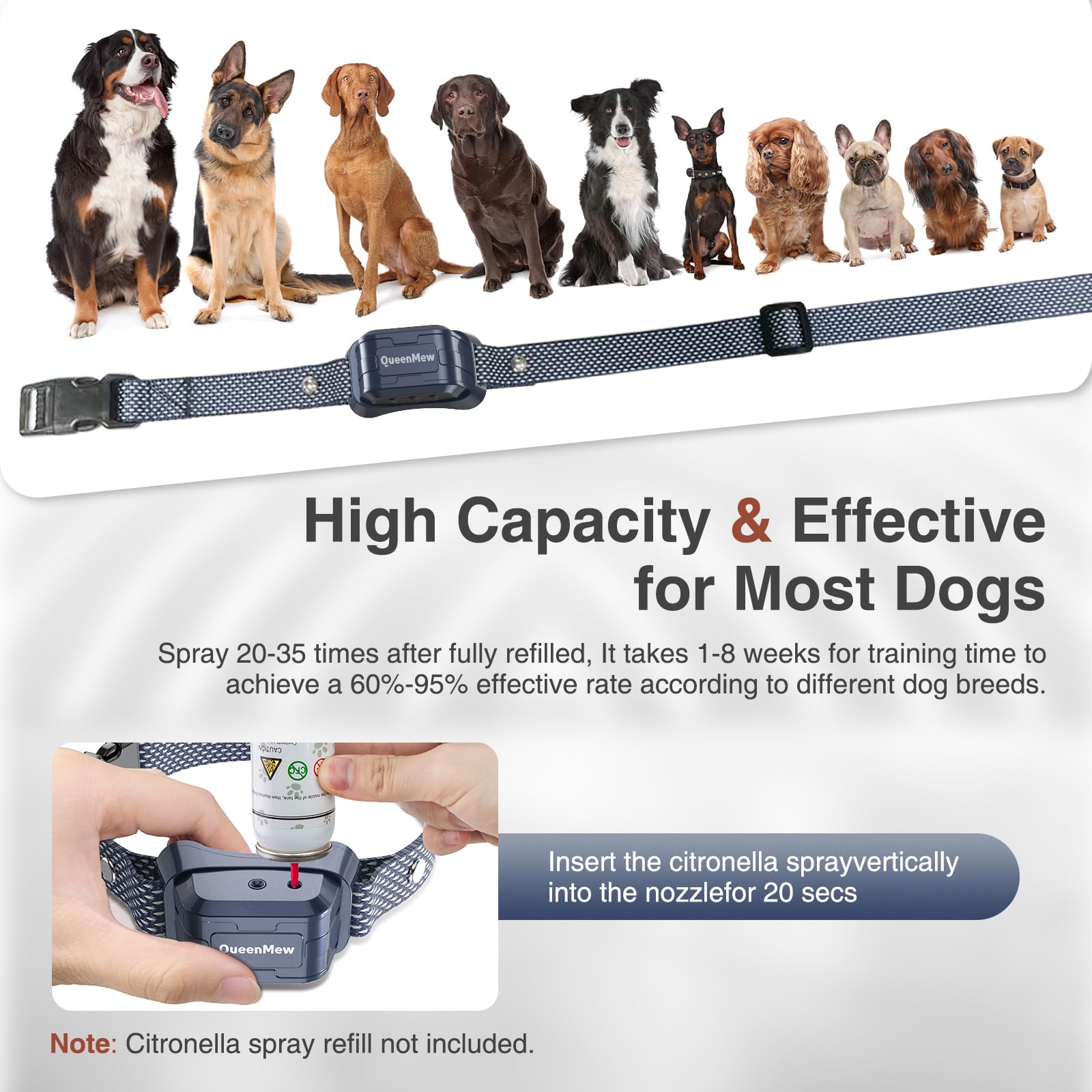 Bubbacare Collar Antiladridos Perros, Collar Antiladridos Citronela con Sensibilidad Rociado Ajustables, CollarAutomático de Spray Anti-ladridos Recargables y Seguros para Perros con 2 Correas