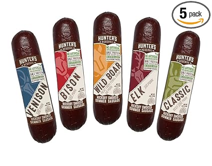 Hunters Reserve, Taste of The Wild Summer Sausages, Hickory Smoked, 5 Wild Game Flavors - Variety Gift Pack