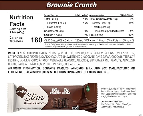 Miniatura 4 de NuGo Variedad delgada de 24 ct, mantequilla de maní crujiente 12 barras y brownie crujiente 12 barras, 0.53 oz de proteína, apta para Keto, sin