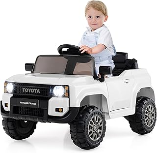 Licensed Toyota LC250 Ride on Car by OLAKIDS, 12V Kids Electric Vehicle with Remote Control, Toddlers Battery Powered Toy Gift with 2 Speeds 4 Wheels Suspension Power Display USB Music Horn (White)