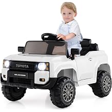Licensed Toyota LC250 Ride on Car by OLAKIDS, 12V Kids Electric Vehicle with Remote Control, Toddlers Battery Powered Toy Gift with 2 Speeds 4 Wheels Suspension Power Display USB Music Horn White