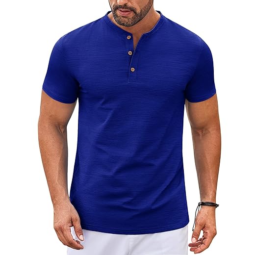COOFANDY Camisetas masculinas Henley de manga curta com nervuras elásticas modernas casuais básicas