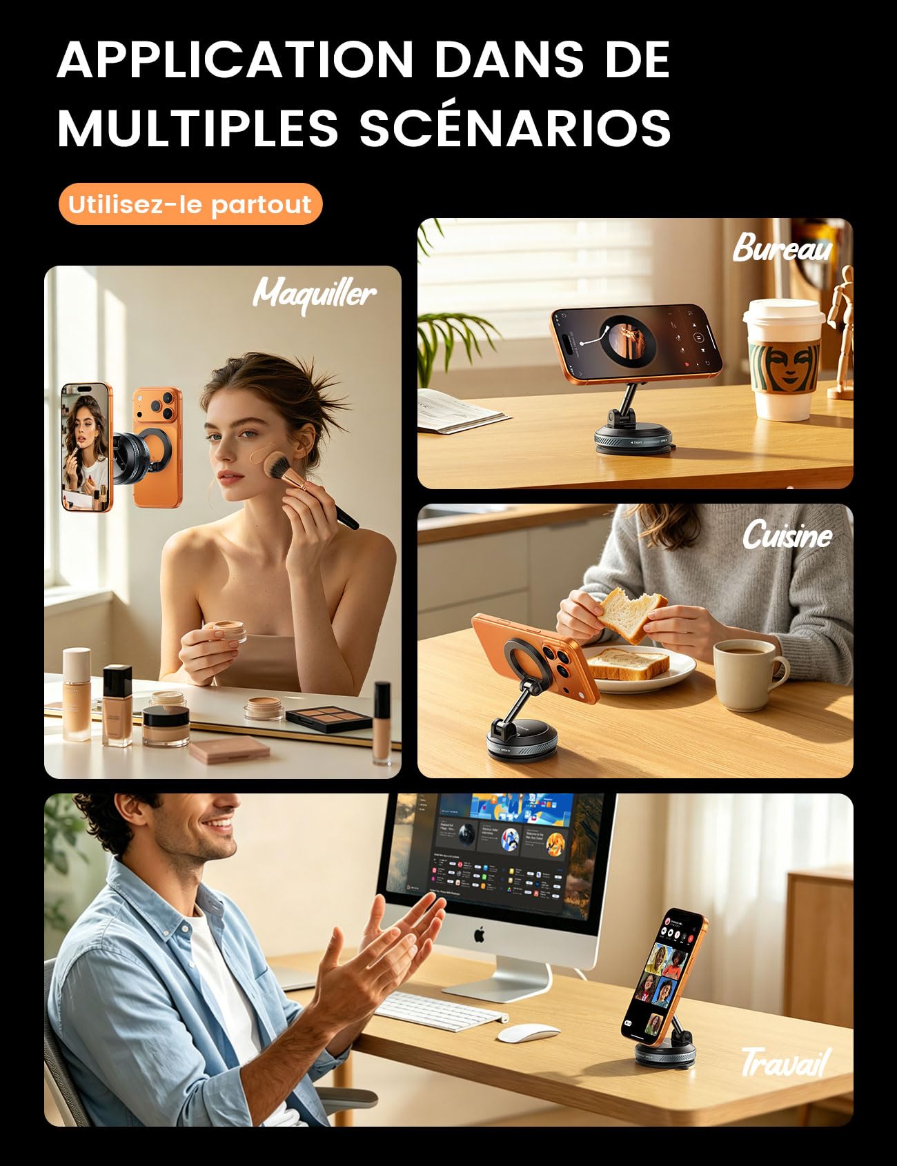 Lamicall Support Telephone Voiture pour MagSafe - [Ventouse Vide & Double Pliage] 360° Rotation, Support Magnétique pour Tableau de Bord/Pare-Brise, Porte Voiture pour iPhone 17 16, Autres Smartphones