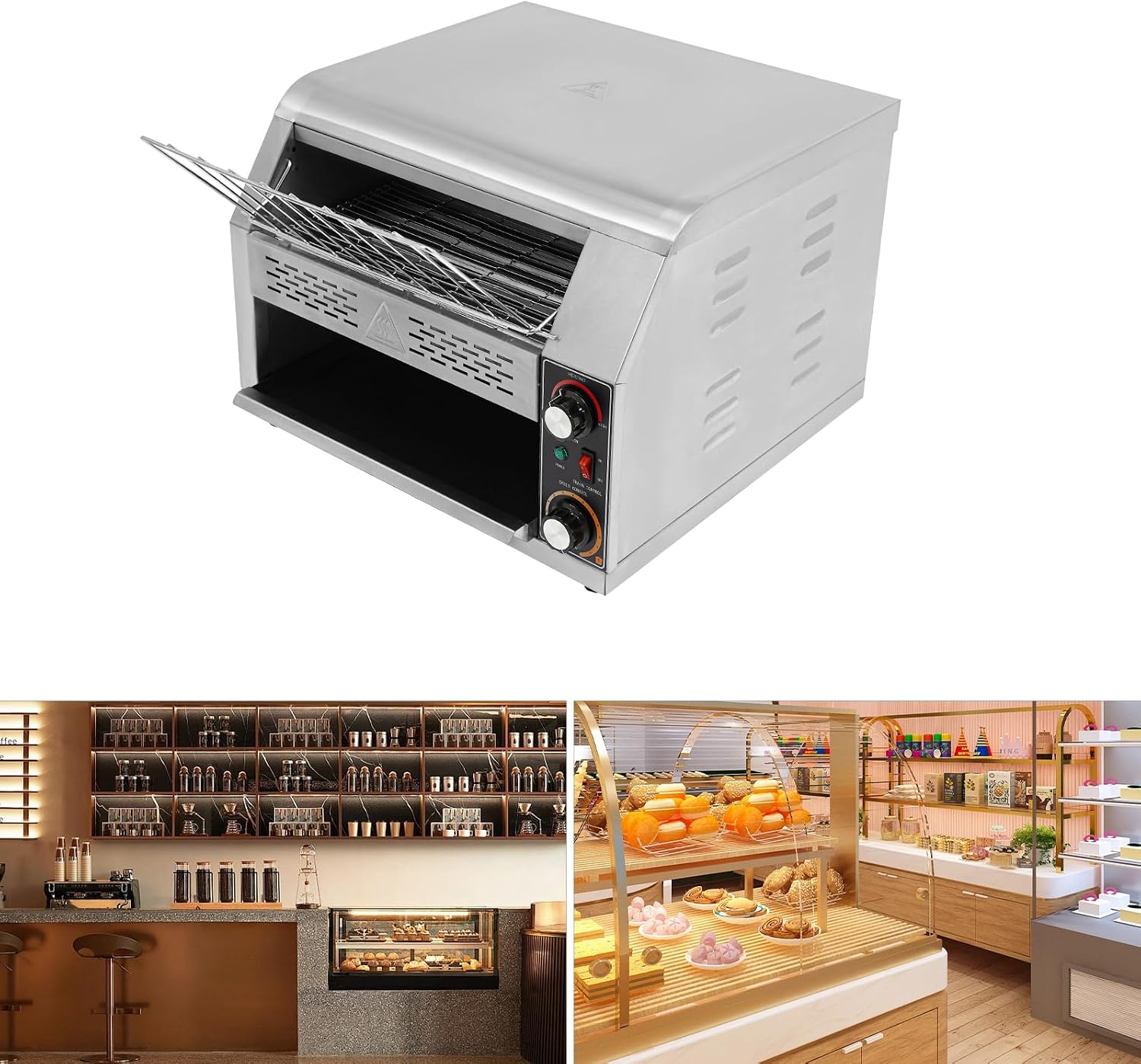 Commercial Conveyor Toaster 450slices/h - Heavy Duty Stainless Steel Toaster for Bread, Bagels & Buns, 2400W High-Efficiency with 7-Speed Control for Restaurants, Bakeries & Home Use