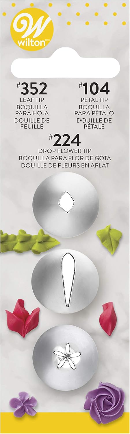 Wilton Decorating Tip Set 3/Pkg-#104 Petal/#352 Leaf/#224 Flower