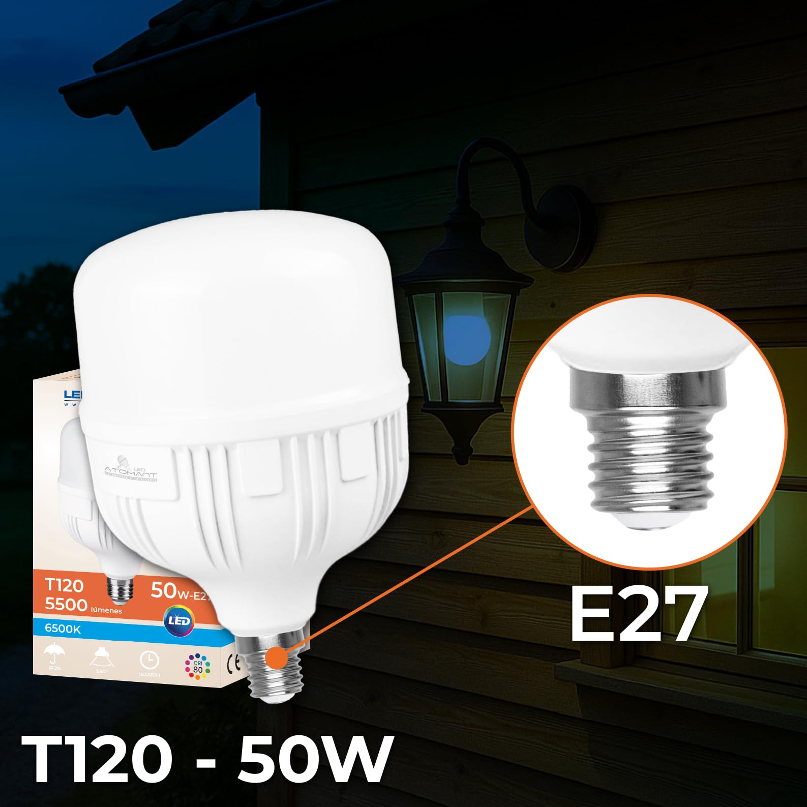 LED ATOMANT 5x LED Lampe E27 T120 50W Kaltweiß 5500lm | Großer Sockel, 6500K