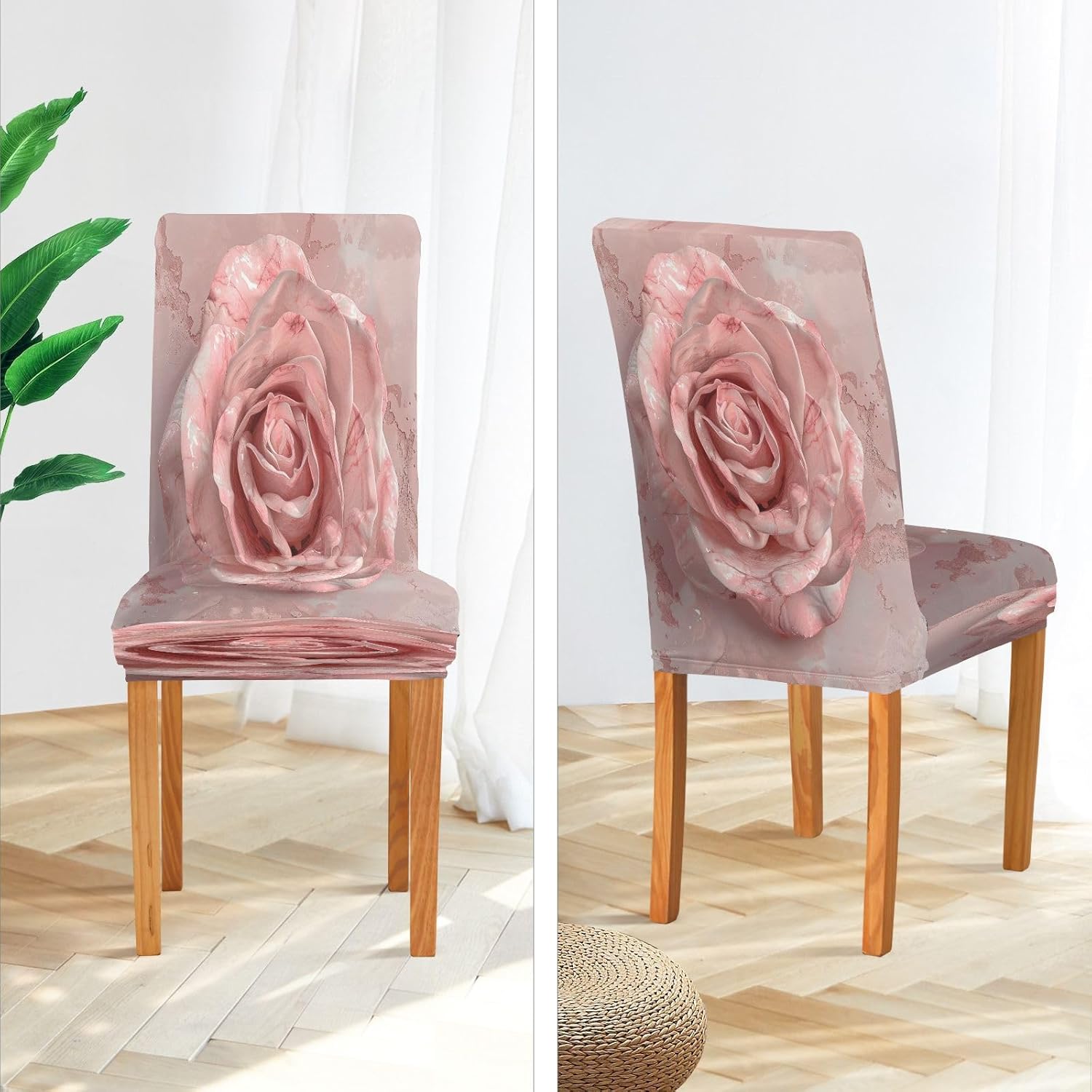 ALAZA Chair Covers for Dining Room, Rose Isolated Marble Stretch Chair Cover Sets Chair Protector Removable Washable for Ktichen Restaurant Hotel