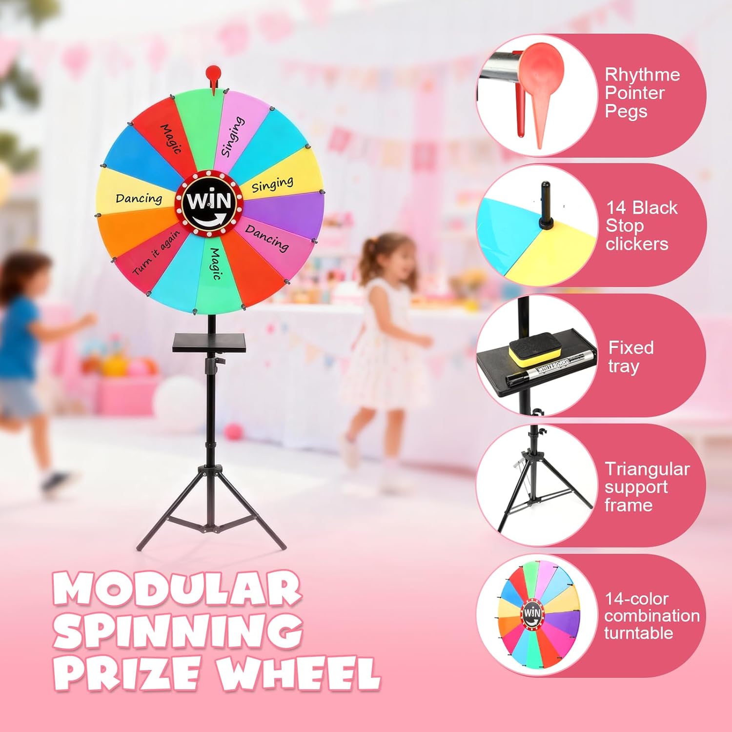 24-Inch Spinning Prize Wheel. 14 Colors Heavy Duty Casino Prize Wheels,Adjustable 35"-63" Height,DIY Casino Prize Wheels Roulette of Fortune for Family,Party,Carnivals and Tradeshow