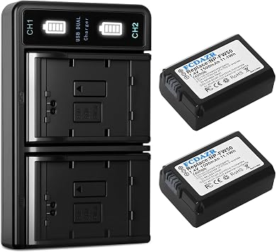 NP-FW50 Battery 2-Pack and USB Dual Charger for Sony A6000 A6400