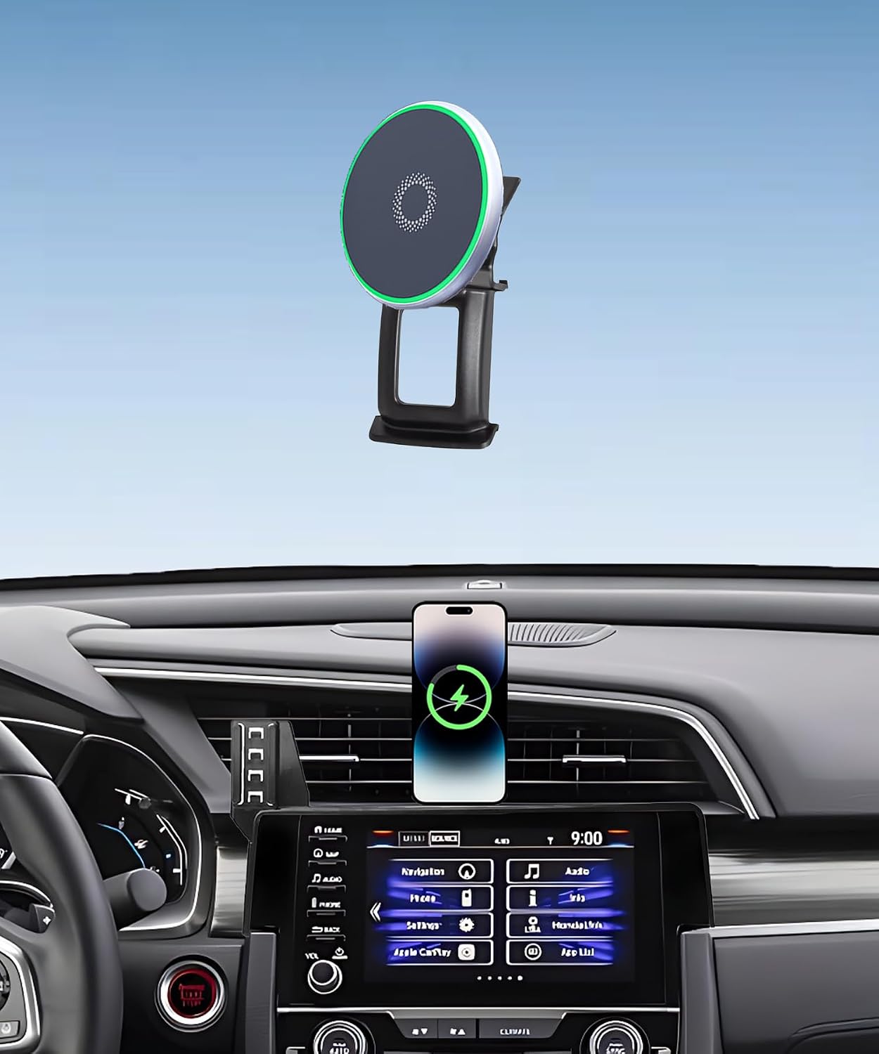 Car Phone Holder for Honda Civic 2016 2017 2018 2019 2020 2021 Accessories 15W MagSafe Fast Wireless Charger Cell Phone Mount Fixed Clip 360° Rotation