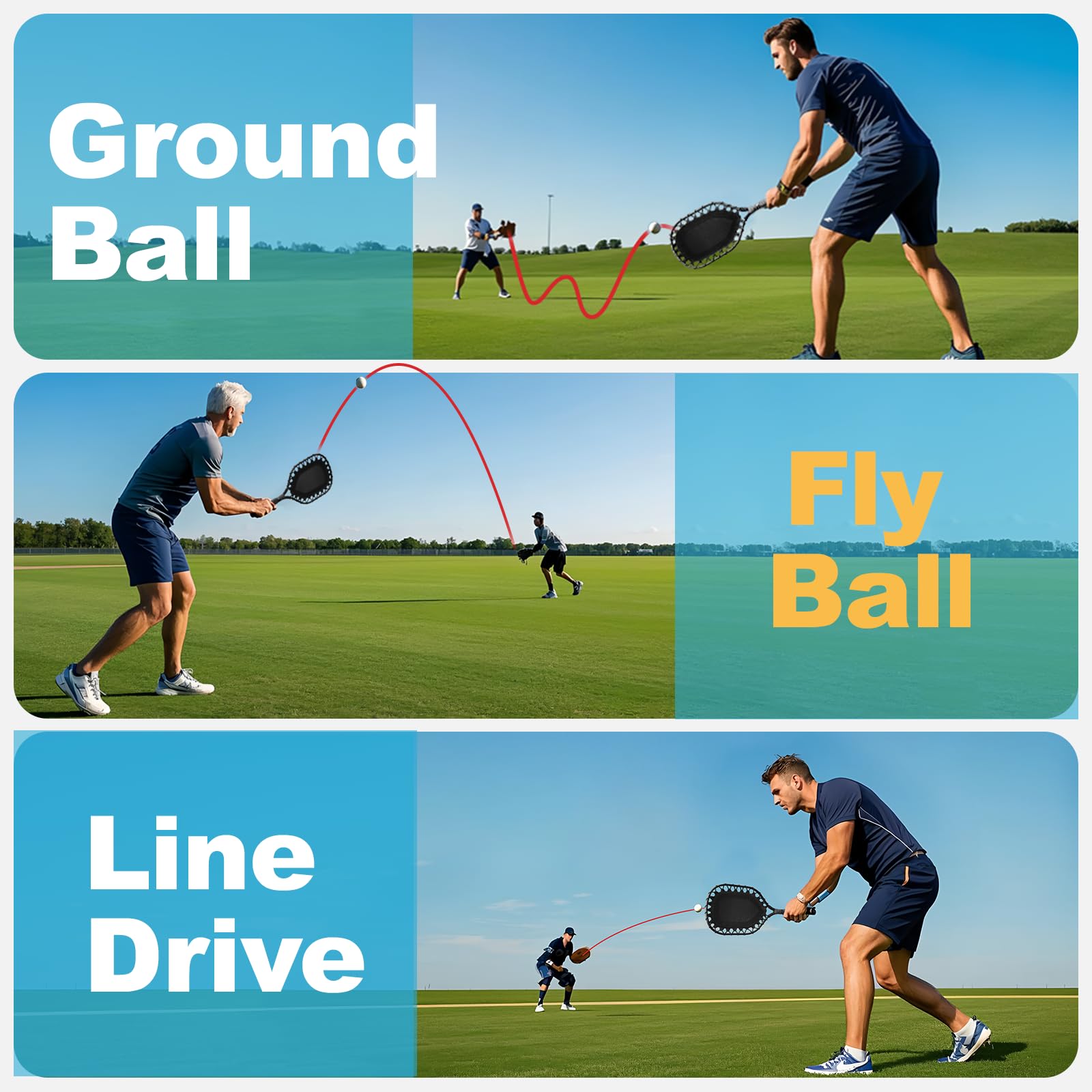 Fungo Racket Baseball for Fly Balls: XXSJ Softball Training Equipment for Coaches and Parents - Practice Hitting Grounders Line Drives Pop Flies