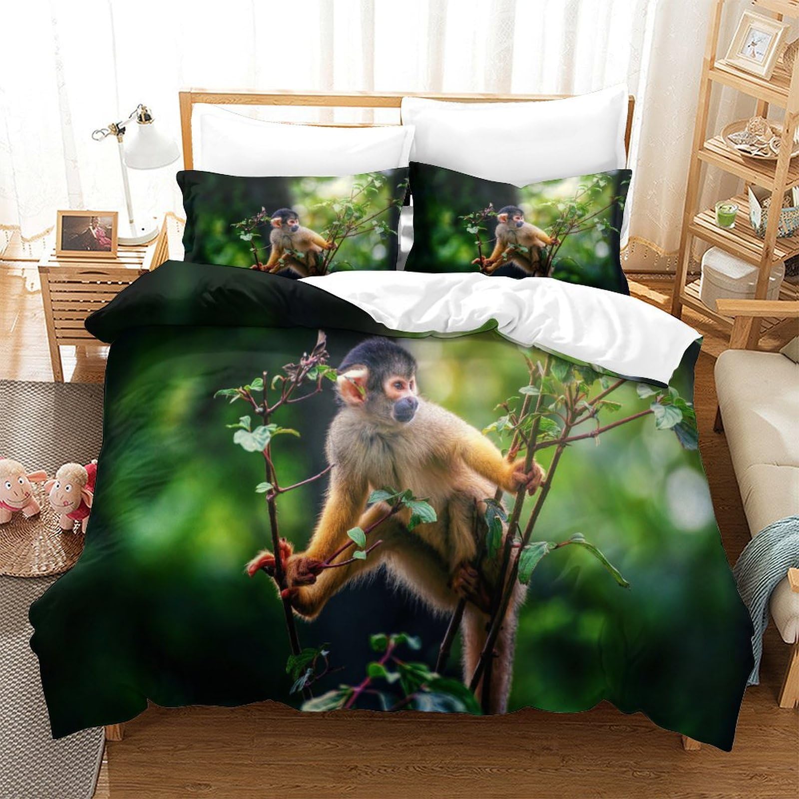 P1S9U7W5Y Nature 3D Printed Monkey Duvet Cover Set 3pcs Microfiber Jungle Animal Bedding Set SuperKing