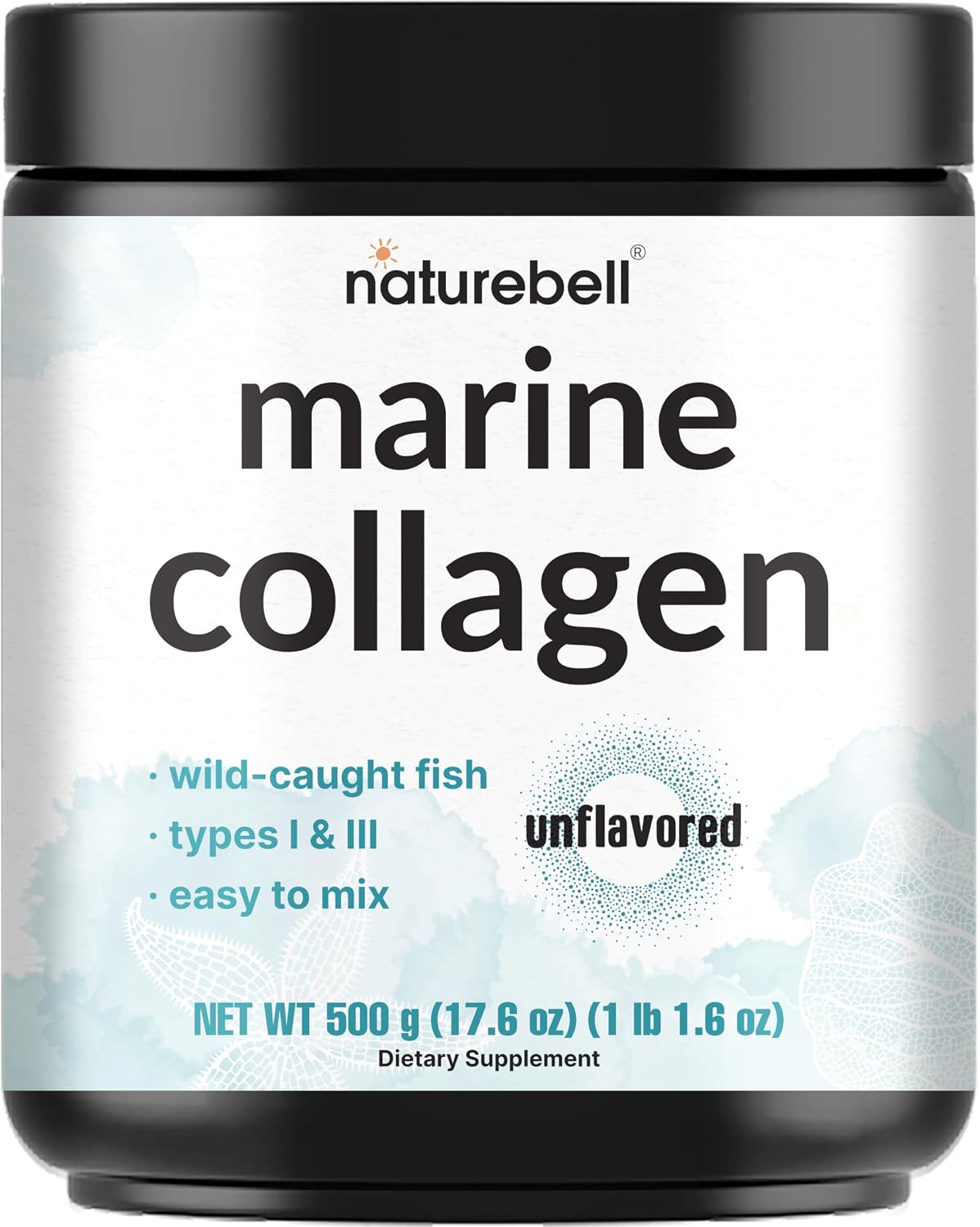 NatureBell Marine Collagen Powder, 500g – Hydrolyzed Type I & III Peptides for Women and Men – Wild-Caught Fish Source – Unflavored, Keto & Paleo Friendly, Easy-to-Mix, Non-GMO