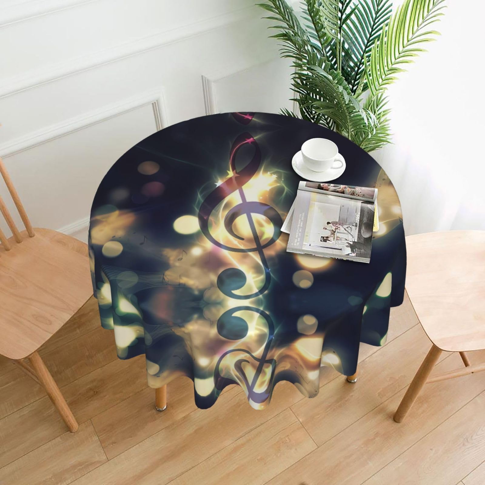 WHJSSF Music Note Prints Round Decorative Table Throw 60 Inch – Waterproof Table Cover for Dining, Coffee Tables, and Outdoor Events