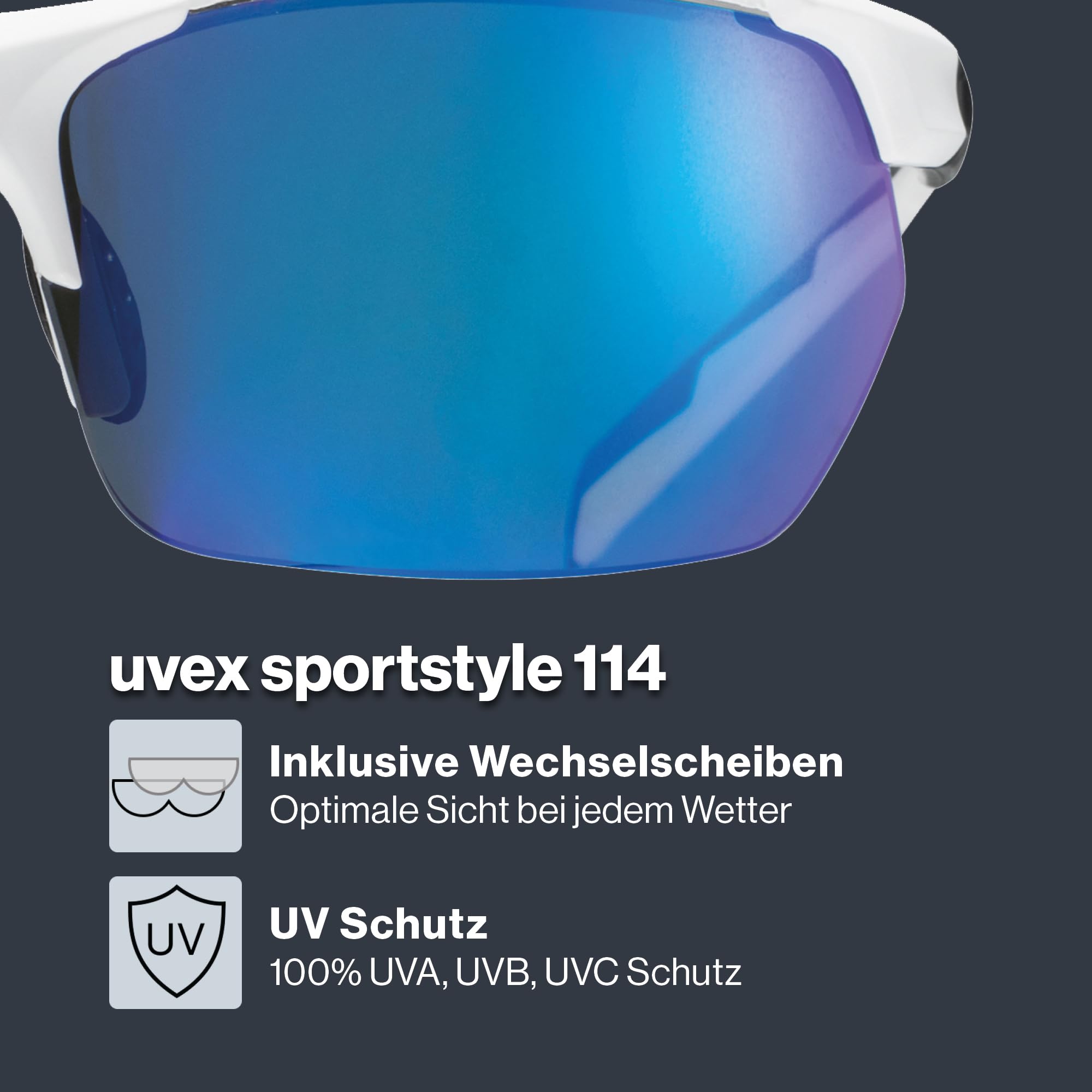 Uvex Sportstyle 114 Sport-Sonnenbrille Fahrradbrille – Wechselscheiben für flexible Lichtverhältnisse – black matt/silver