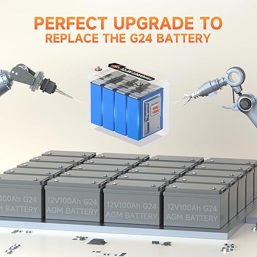 Miniatura 3 de Batería LiFePO4 de 12.8 V 100 Ah, tamaño del grupo 24  BMS integrado de 100 A, batería de fosfato de hierro de litio máx.1280Wh, batería de litio de