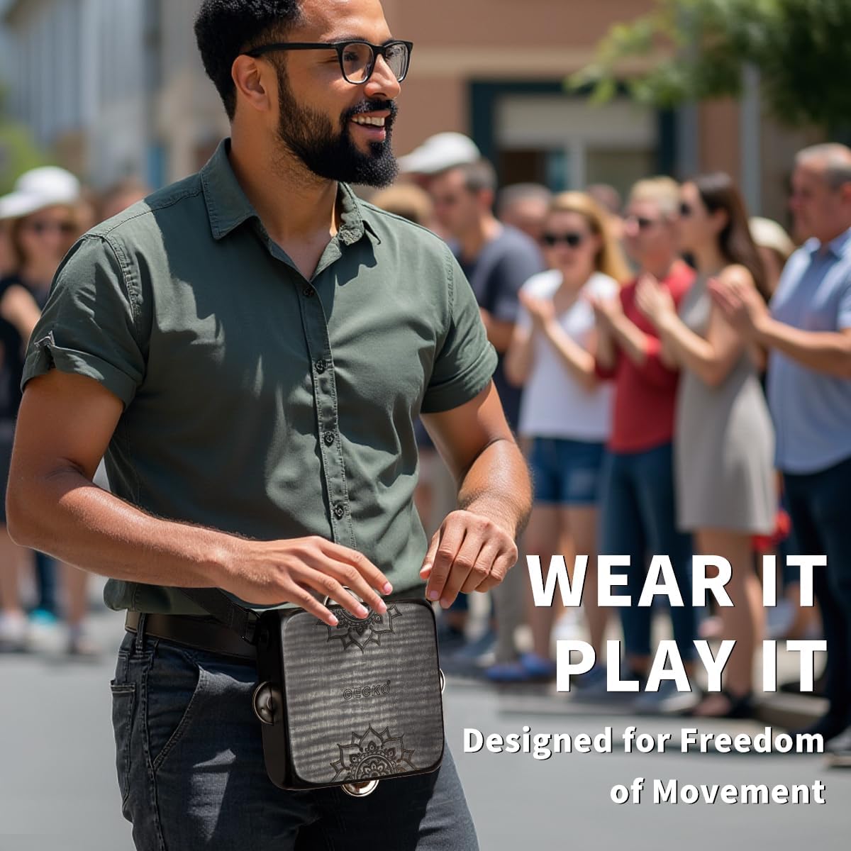 Tambourine Cajon Drum with Jingles, Wearable Strap, Storage Bag, Handheld Percussion Instrument, Portable Cajon for Rhythm Practice & Live Performance (Black)