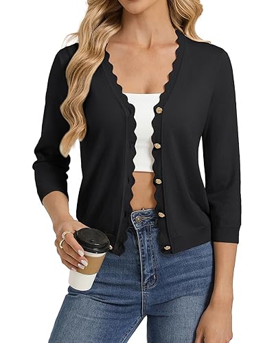 GRACE KARIN Women's 3/4 Sleeve V Neck Button Down Lightweight
