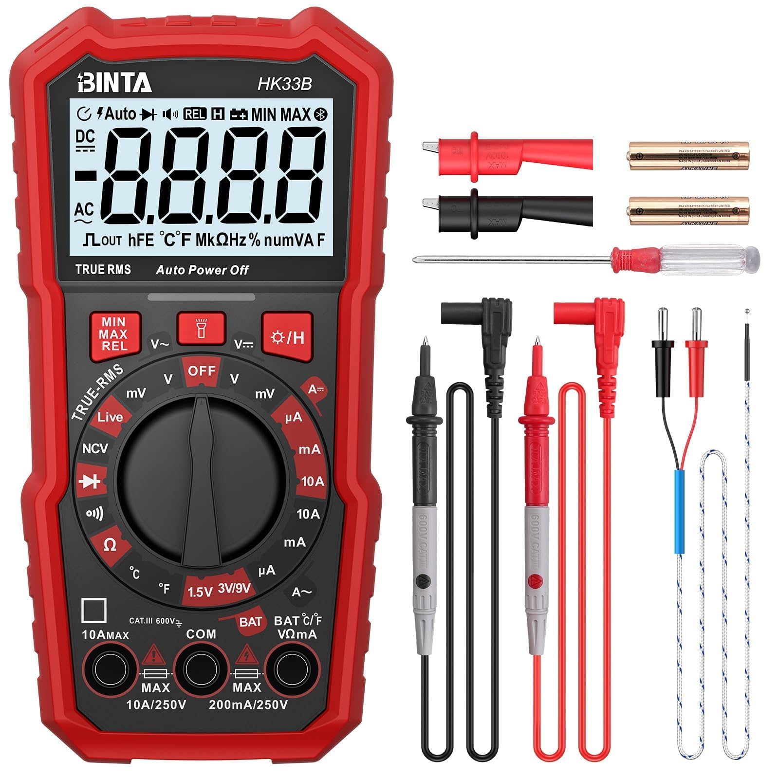 BINTA Digital Multimeter 2000 Counts with AC/DC Voltage, Ohm Volt Amp Meter Tests Live Wire, NCV, Temperature, Continuity