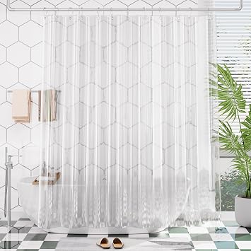 AmazerBath Plastic Shower Curtain Clear 72x74 Inches, Clear Shower Curtain Heavy Duty 8G Premium PEVA, Weighted Shower Curtains for Bathroom Accessories with 3 Big Stones and 12 Rustproof Grommets