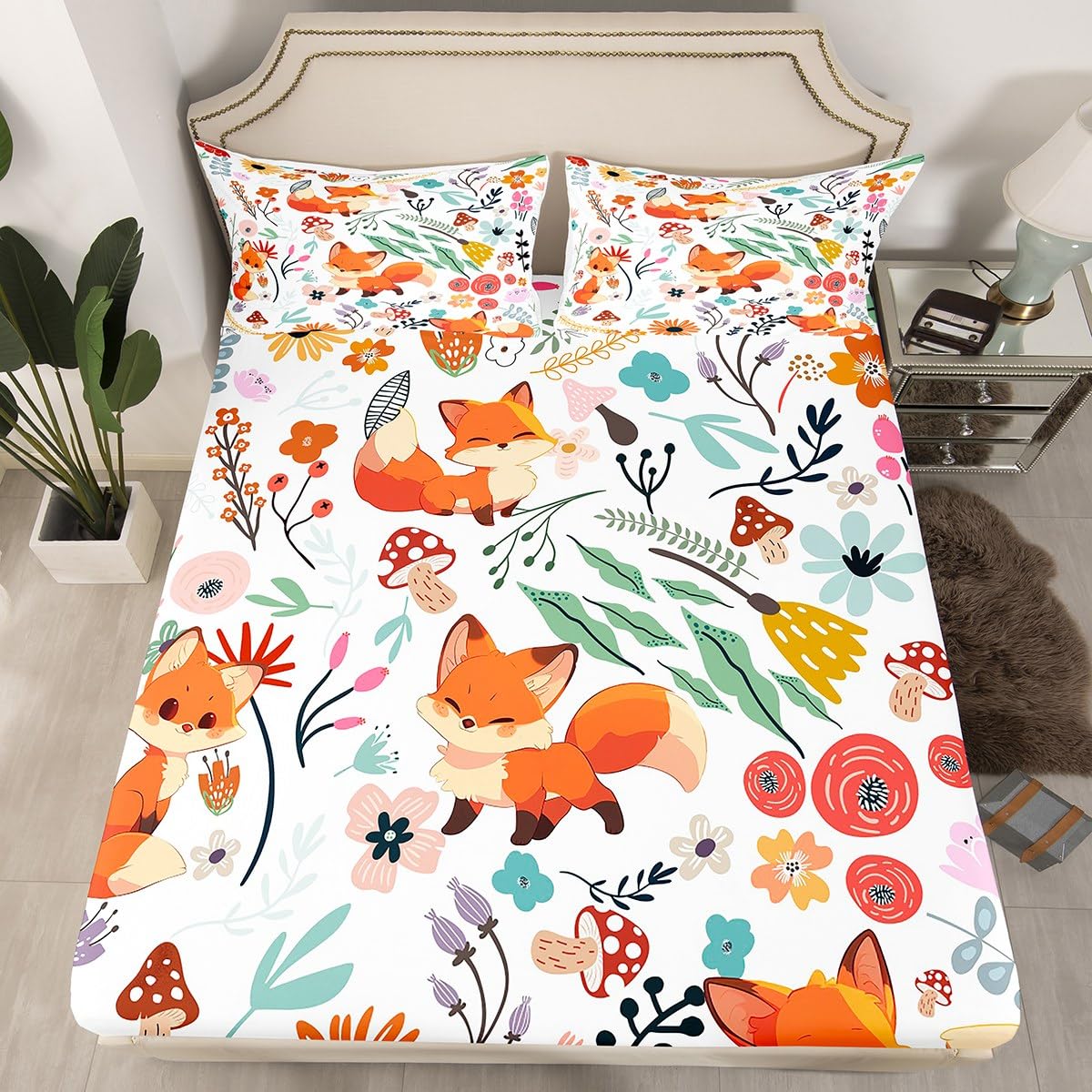 Drap housse 90x190 renard kawaï pour lit enfant Homewish