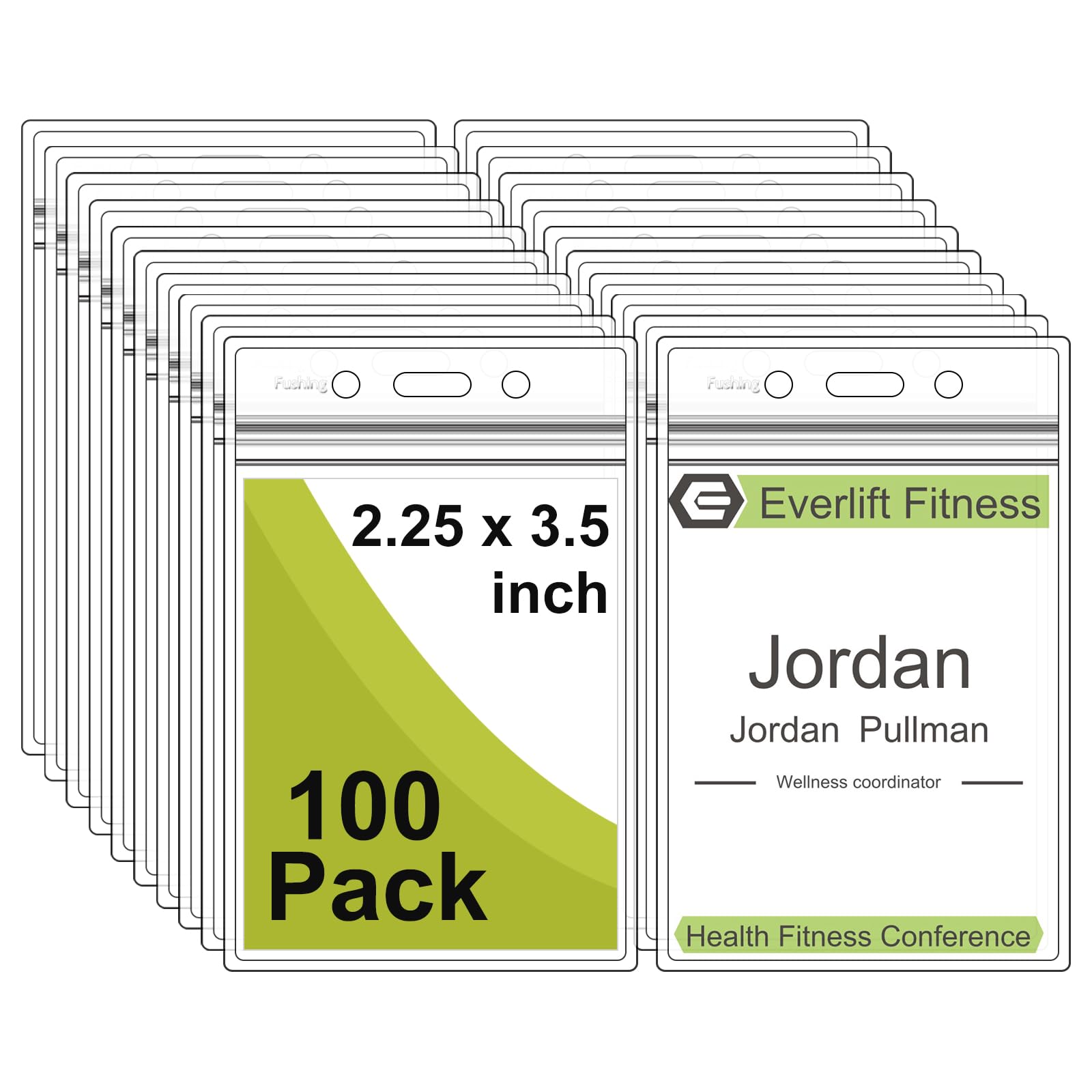 Fushing Pack of 100 Clear Plastic Vertical Badge Holders, Name Tag Holders, Card Holders (S)