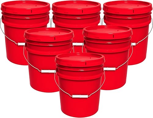 Vista 12 de Balde de 5 galones y tapa - Cubo resistente de 90 mil para todo uso - Fabricado en los Estados Unidos - Grado alimenticio - Plástico sin BPA - Rojo
