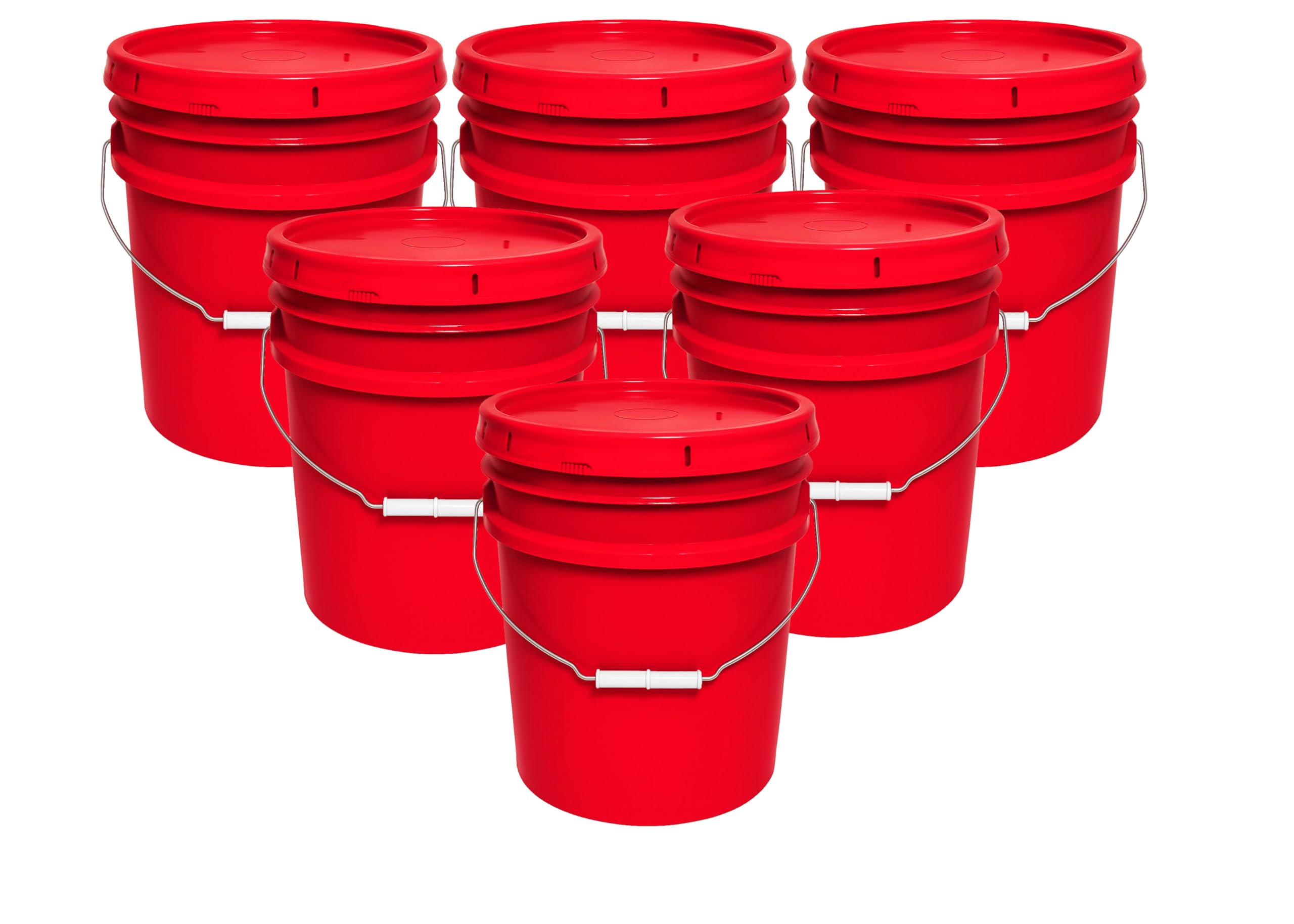 5 Gallon Bucket &amp; Lid - All Purpose Pail - Made in USA - Food Grade - BPA Free (Red, 6-Pack)
