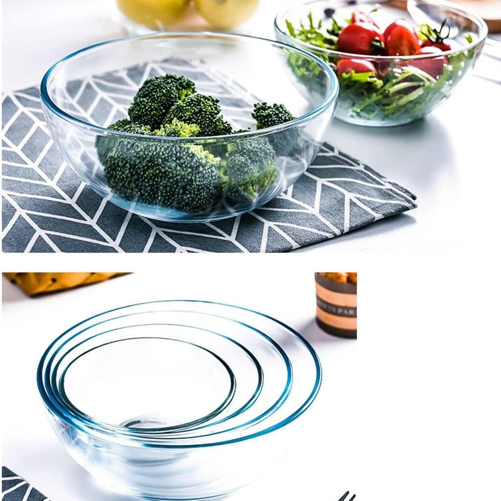 Saladier, bols à pâtes, bol à salade de fruits transparent, bol à dessert de légumes, bol en verre trempé de cuisine à domicile, bol de ramen de fruits, bols à soupe et salades
