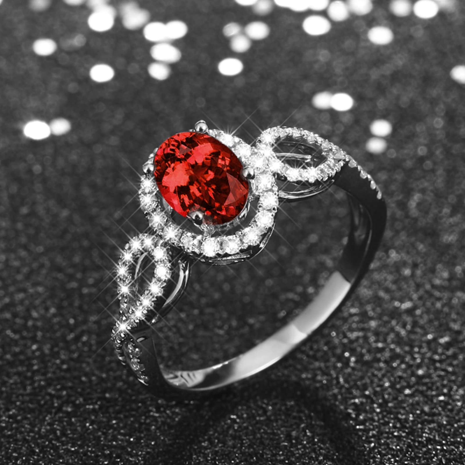 Eheringe XXL Silber Ring Rot Oval Zirkonia Bands zum Muttertag Größe 45 (14.3)-65 (20.7)
