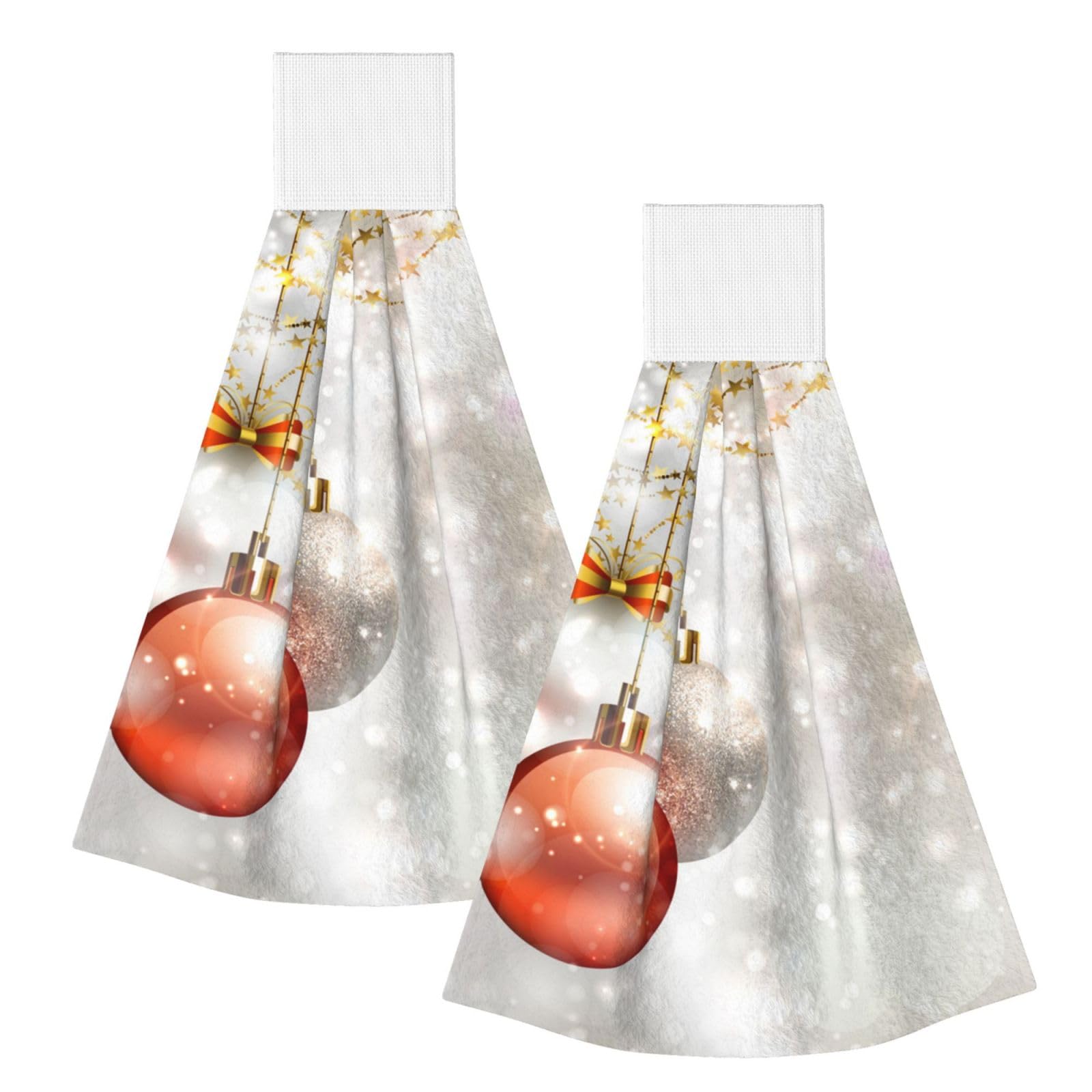 DOPKLNA Xmas Balls Print, 2 Pcs Hanging Coral Fiber Hand Towels for Bathroom, Absorbent Kitchen Towels