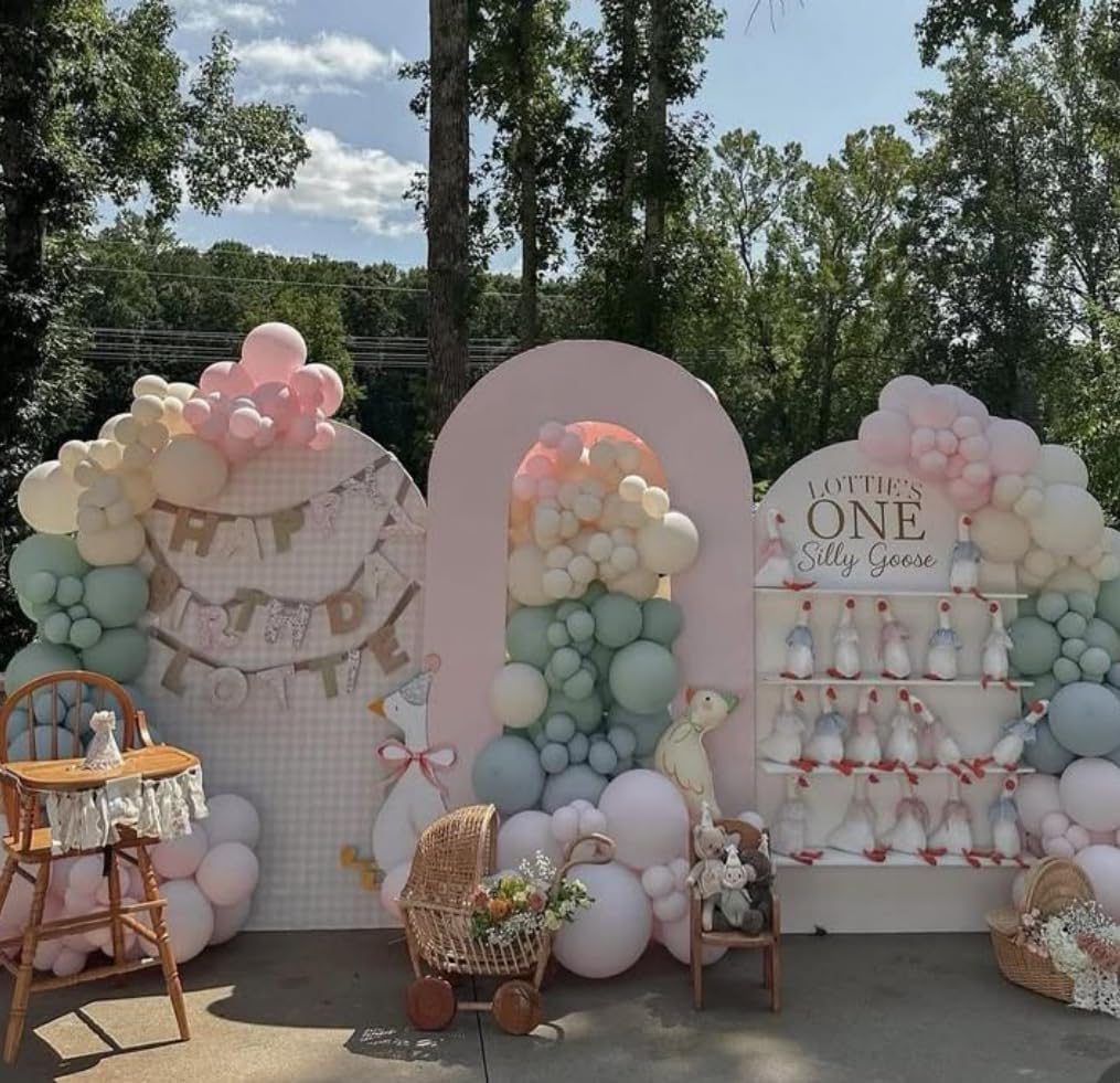 Plaids Arch Backdrop Cover for Silly Goose Baby Shower Arch Frame Stretchy Cover Gingham Kids 1st Birthday Party Fiesta Decorations (6.6x3.3ft Cover,Light Brown)