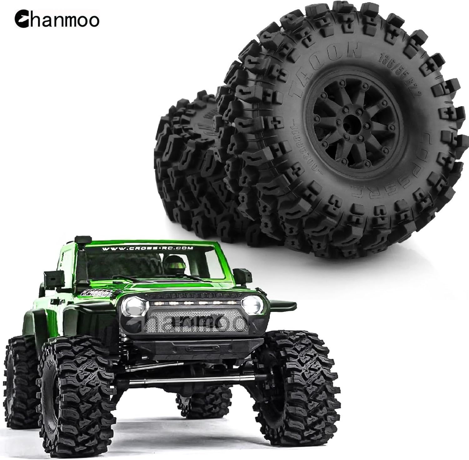 2.2 RC Crawler Tires And Wheels Beadlock Rims 1/10 RC Rubber Slingers Grappler Mud Tyres OD 136mm For 1:10 Rock Crawler Car Axial SCX10 90047 D90 TF2 Tamiya CC01 Traxxas TRX4 RGT 4PCS (Black)