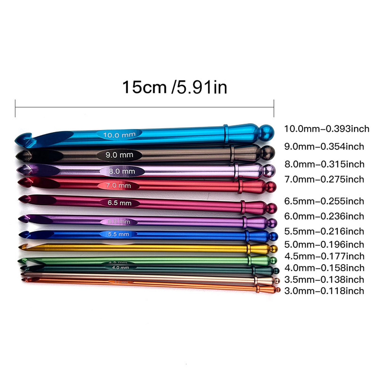 Häkelnadel-Set, 3,0 mm - 10,0 mm, ergonomische Häkelnadel mit Etui, Stricknadel für Bastelarbeiten, 12 Stück