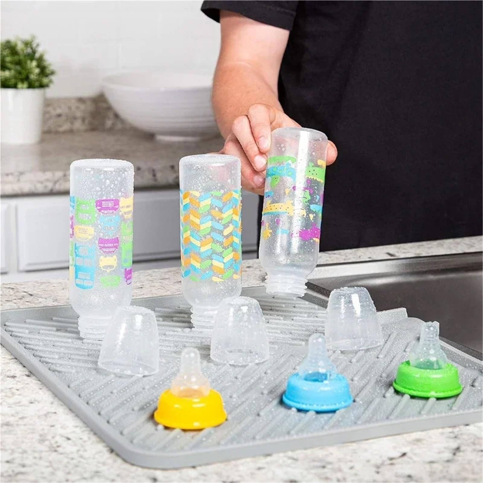 Abtropfmatte Geschirr Große Abtropfmatte aus Silikon, hygienisches Abtropfpad, leicht zu reinigen, rutschfest, hitzebeständig, verhindert Wasseransammlungen(Gray)