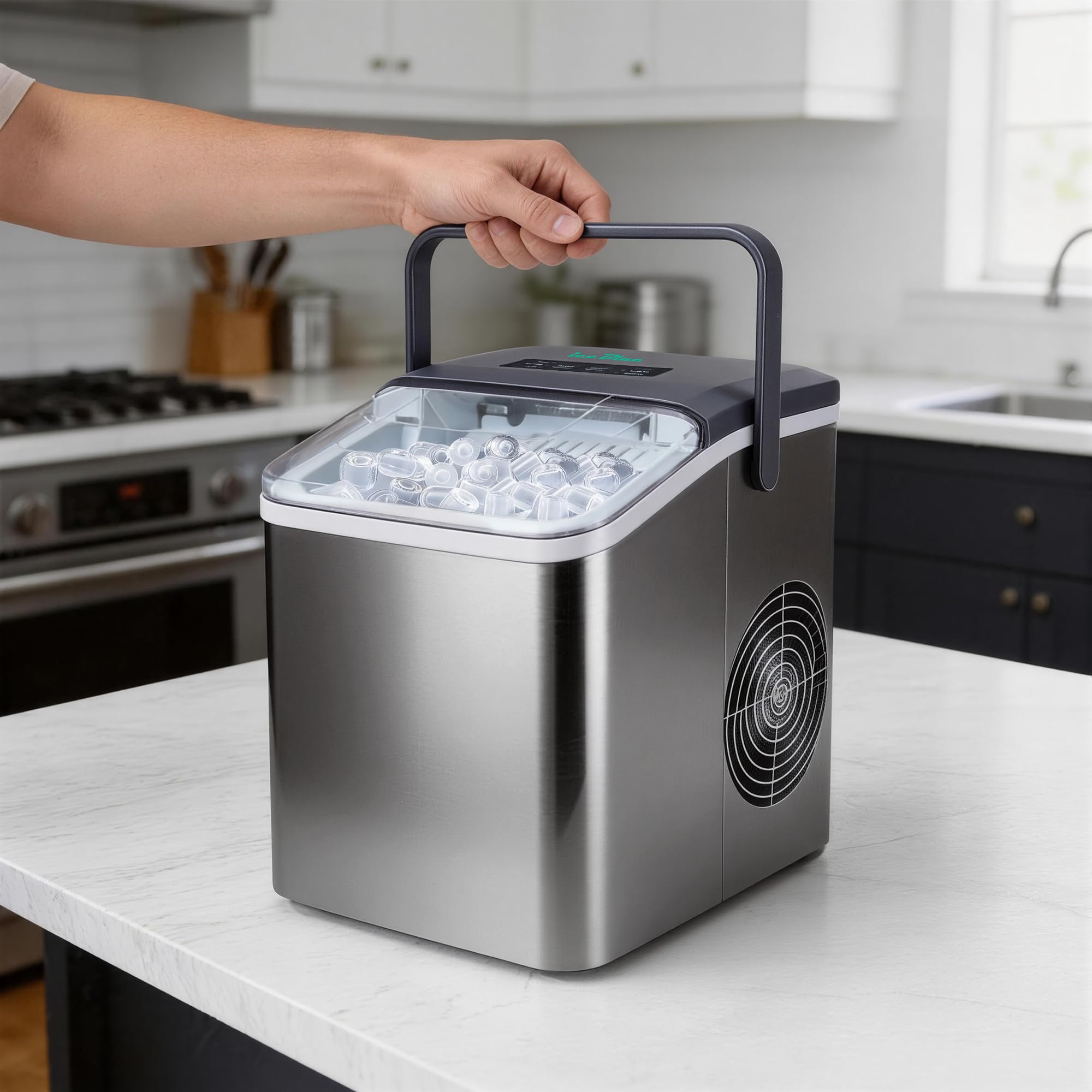 Eismaschine, 2 Größen an Kugeleis aus Edelstahl Tisch-Eismaschine - Silber | Eismaschine mit täglich 12 kg Eisausstoß, 9 Eisstücke fertig in nur 9 Minuten – ideal für Zuhause, Küche und als Geschenk