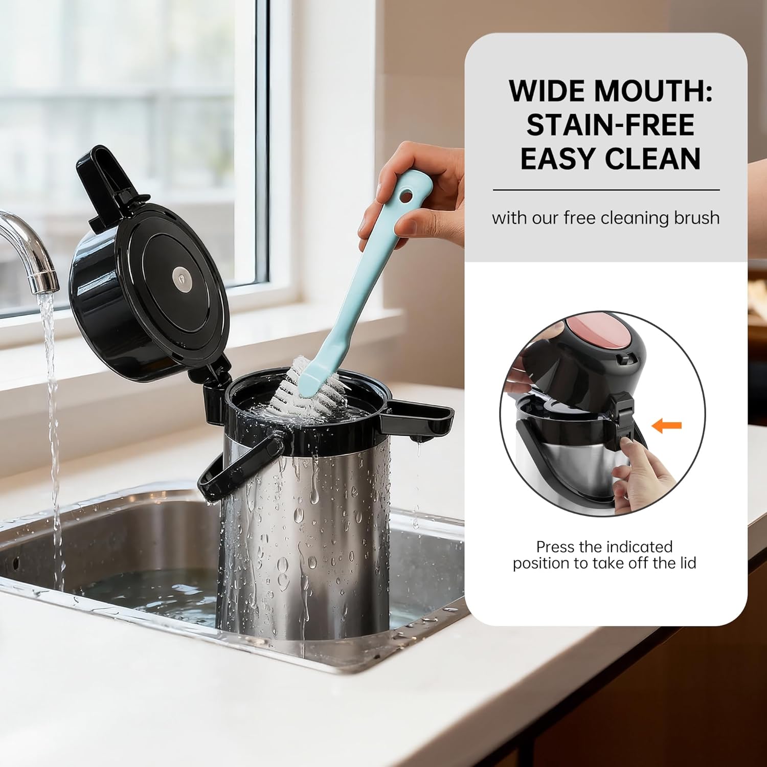 Airpot Coffee Carafe for Keeping Hot,102oz/3L Coffee Dispenser Thermal with Pump,Insulated Stainless Steel Hot Beverage Dispenser for Parties,Thermal Carafe for Hot Drinks Water Tea Chocolate - Image 6