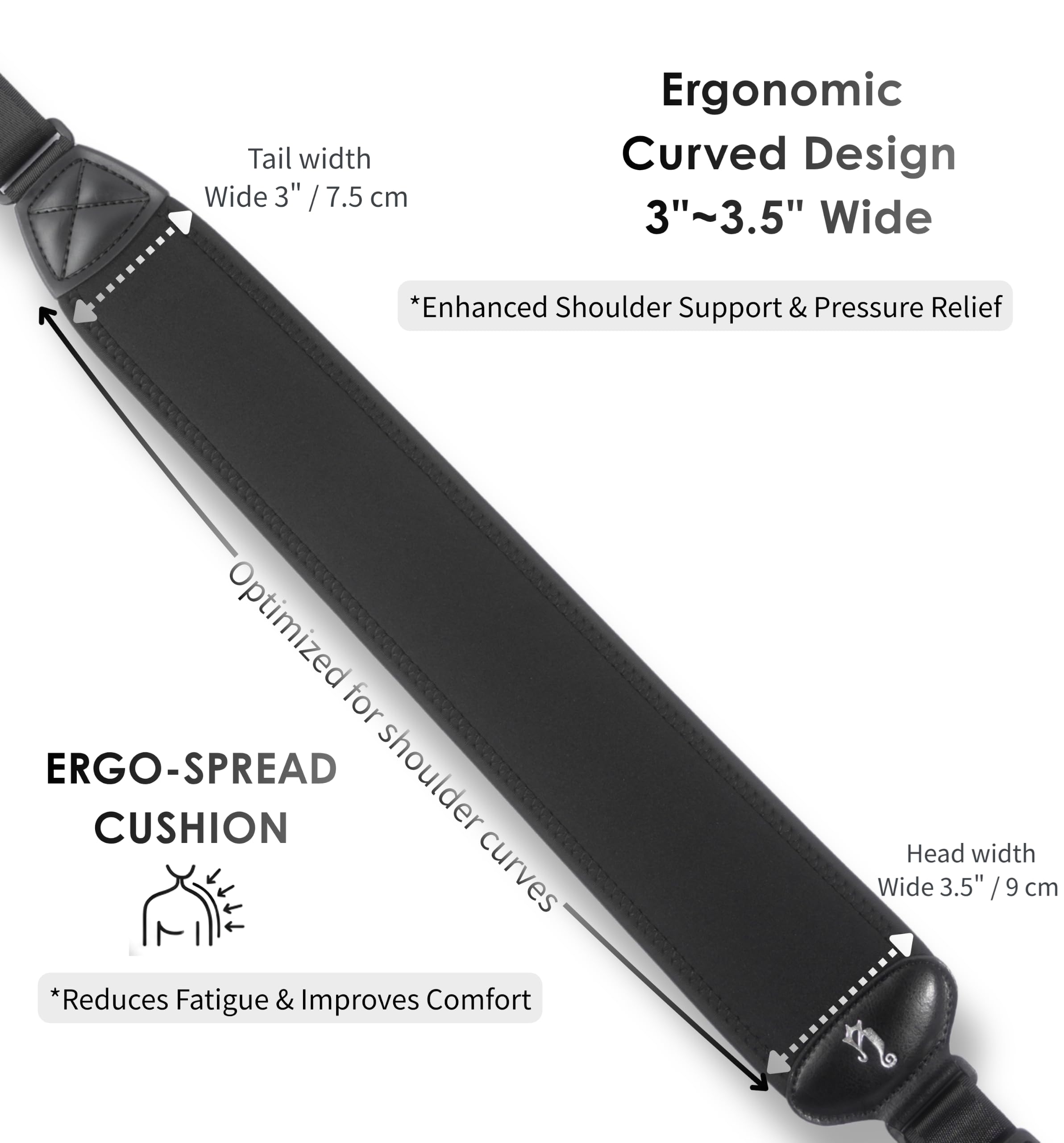 rockyou Tracolla per chitarra in neoprene con cuscino Ergo-Spread | Sollievo della pressione sulla spalla, include 6 plettri e serrature, design ergonomico curvo, estremità in pelle resistente