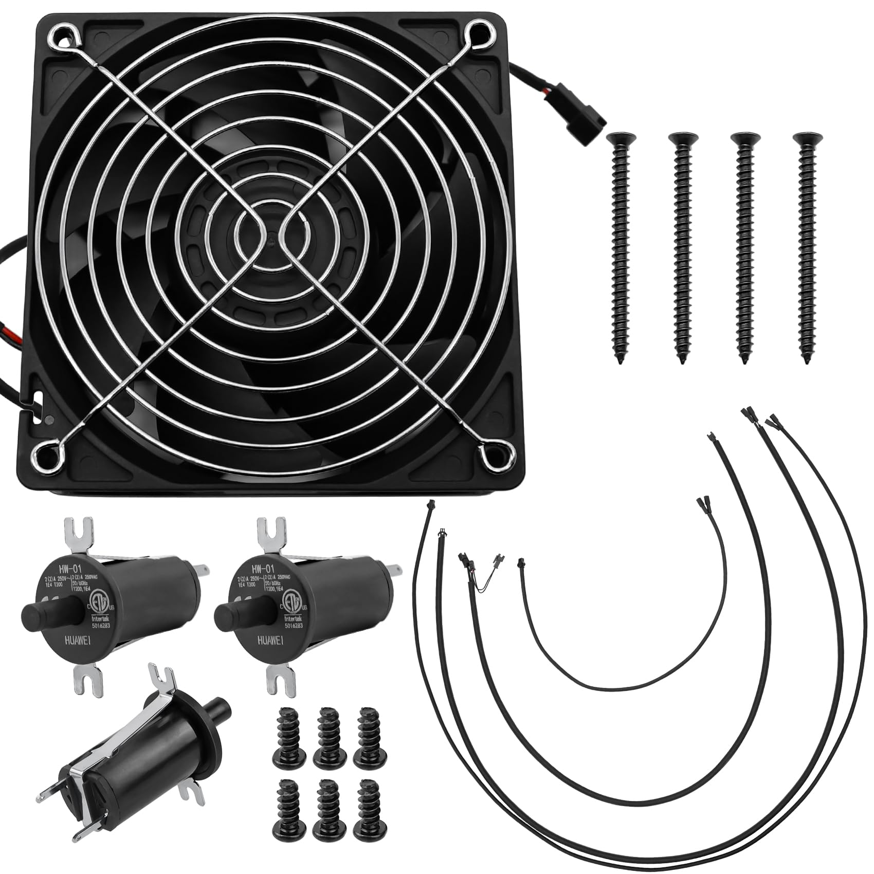 Replacement Fan, Lid/Door Switch and Wires Kit for Masterbuilt Gravity Series 560/800/1050 Digital Charcoal Grill + Smoker, Include Parts 9904190040 Fan, 9904190041 Switches, Wire Kit