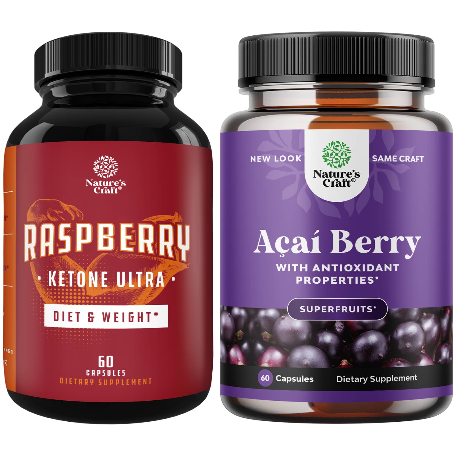 Bundle Raspberry Ketones, Green Tea Extract and African Mango Blend and Acai Berry Antioxidant Support Weight Loss Supplement - Suppress Appetite & Burn Fat - Supports Immune System and Boost Energy