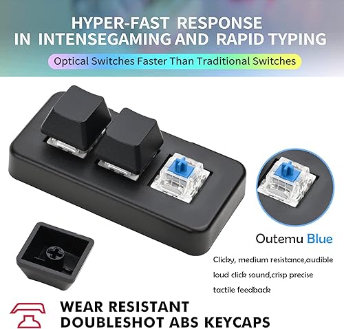 Miniatura 2 de Mini teclado mecánico inalámbrico USB tipo C Bluetooth de 3 teclas, 9 teclas, teclado macro gammable para juegos, control con una sola mano,